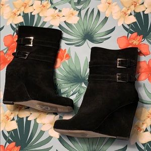 Michael Kors black suede wedge boots